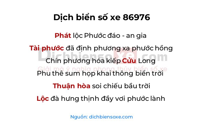 Dịch thơ biển số 86976
