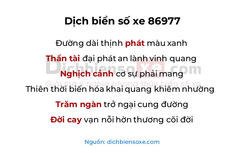Dịch thơ biển số 86977