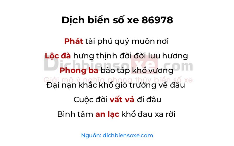 Dịch thơ biển số 86978
