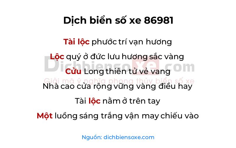 Dịch thơ biển số 86981