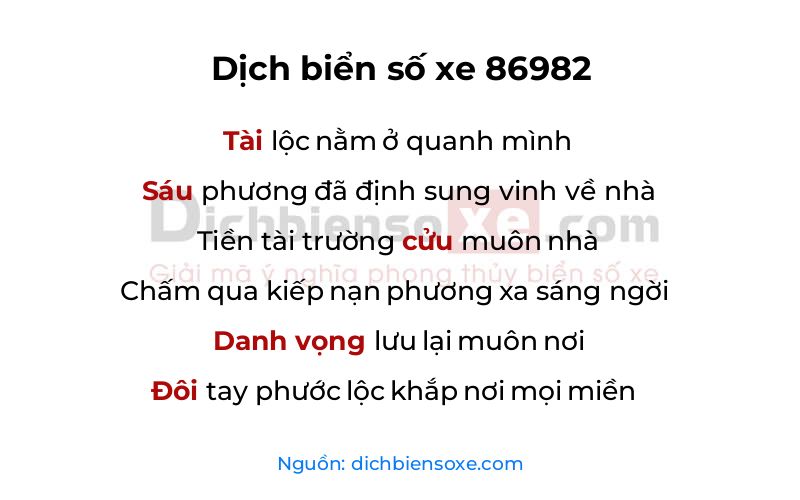 Dịch thơ biển số 86982