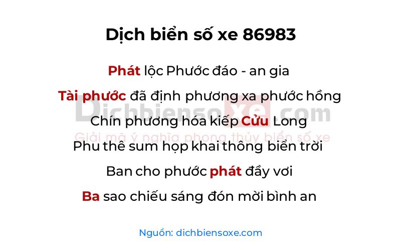 Dịch thơ biển số 86983
