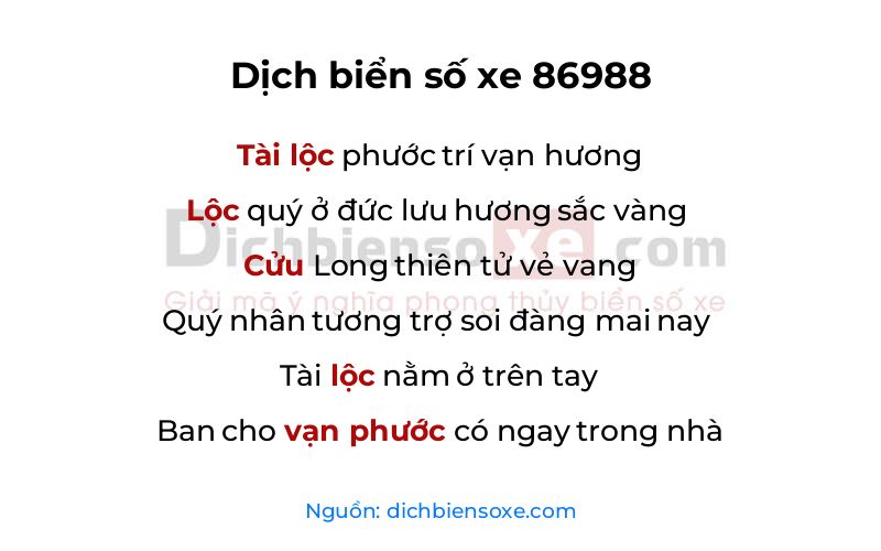 Dịch thơ biển số 86988