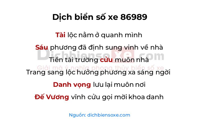 Dịch thơ biển số 86989