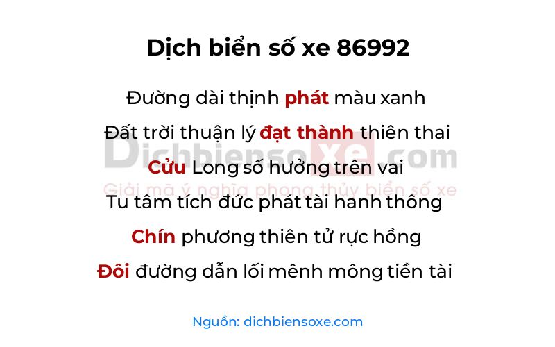 Dịch thơ biển số 86992