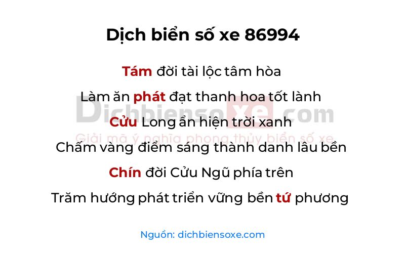 Dịch thơ biển số 86994