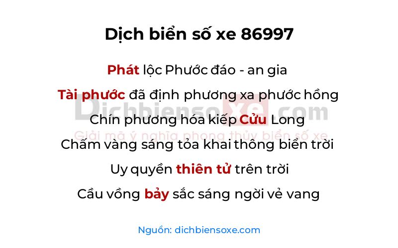 Dịch thơ biển số 86997