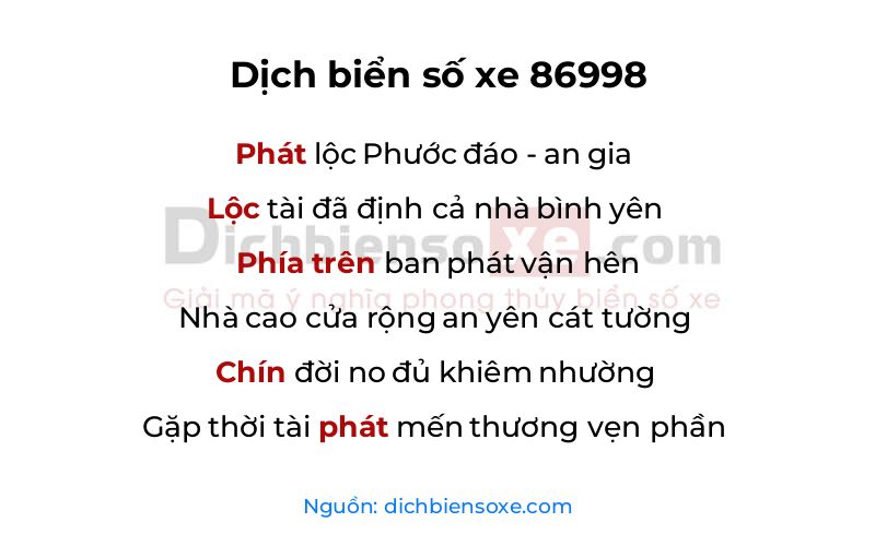 Dịch thơ biển số 86998