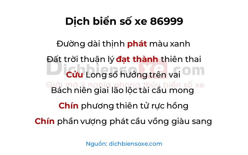 Dịch thơ biển số 86999