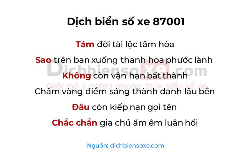 Dịch thơ biển số 87001