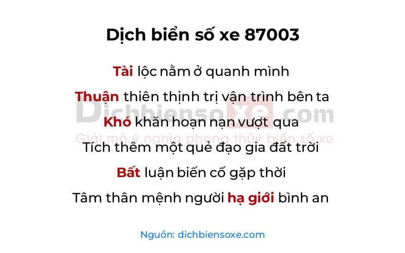 Dịch thơ biển số 87003