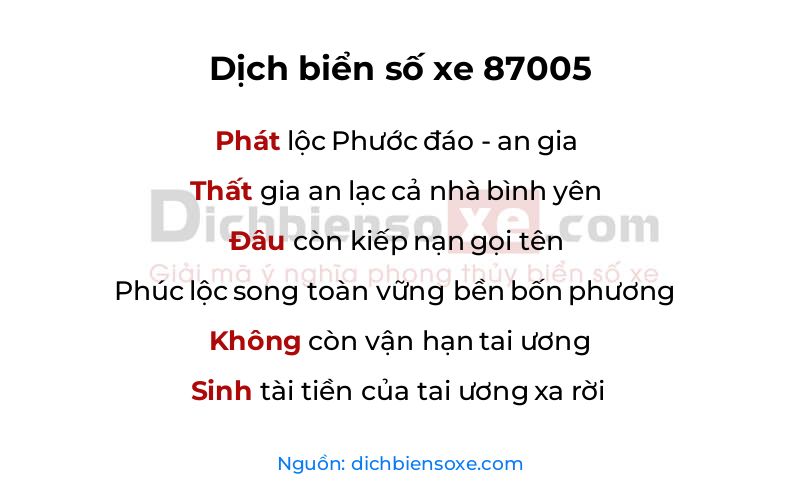 Dịch thơ biển số 87005