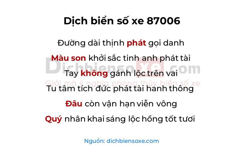 Dịch thơ biển số 87006
