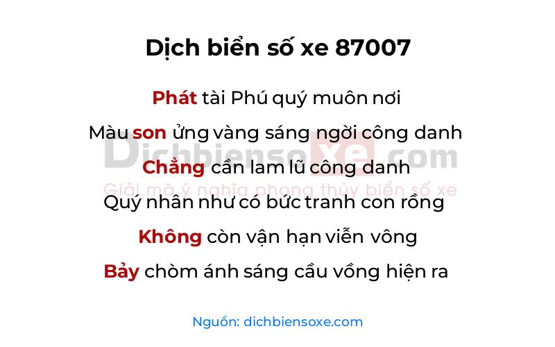 Dịch thơ biển số 87007