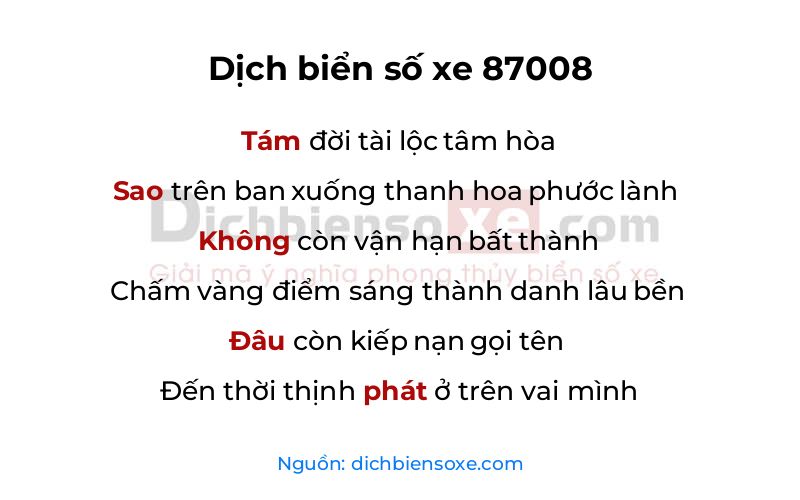 Dịch thơ biển số 87008