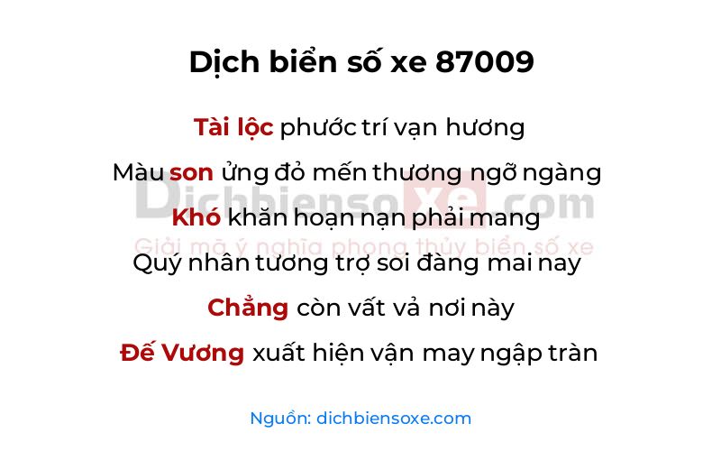 Dịch thơ biển số 87009