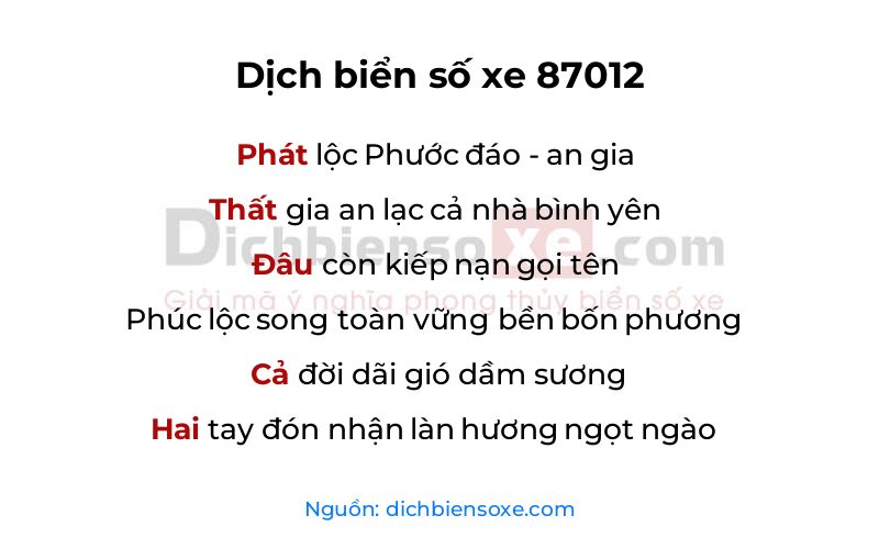 Dịch thơ biển số 87012