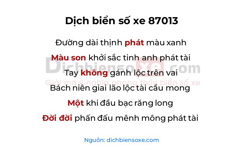 Dịch thơ biển số 87013