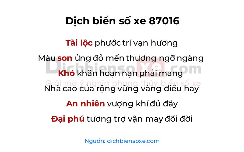 Dịch thơ biển số 87016