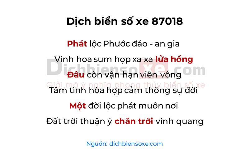 Dịch thơ biển số 87018