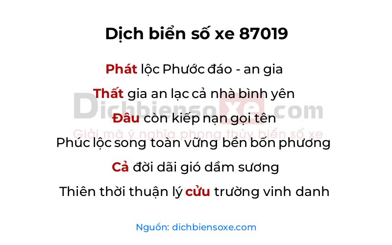 Dịch thơ biển số 87019