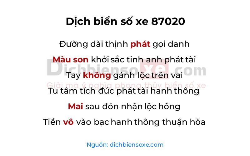 Dịch thơ biển số 87020