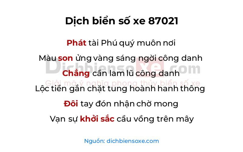 Dịch thơ biển số 87021