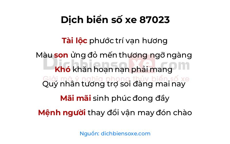 Dịch thơ biển số 87023