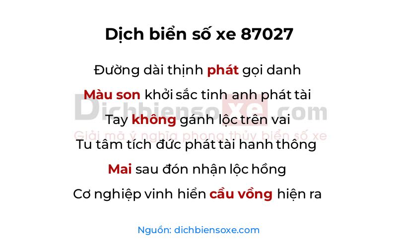 Dịch thơ biển số 87027