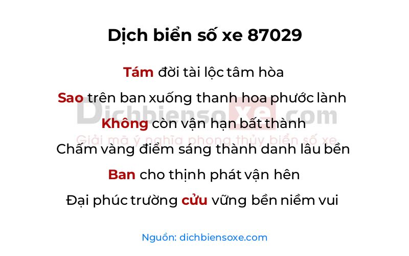 Dịch thơ biển số 87029