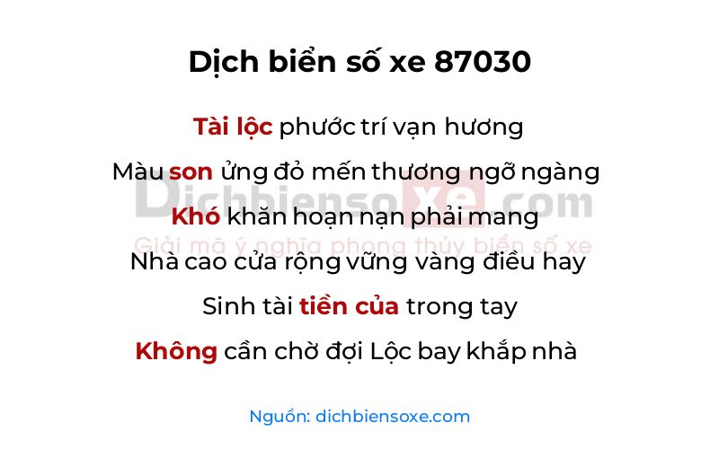 Dịch thơ biển số 87030