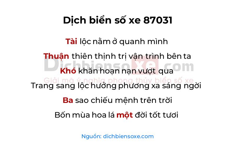 Dịch thơ biển số 87031