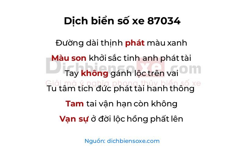 Dịch thơ biển số 87034