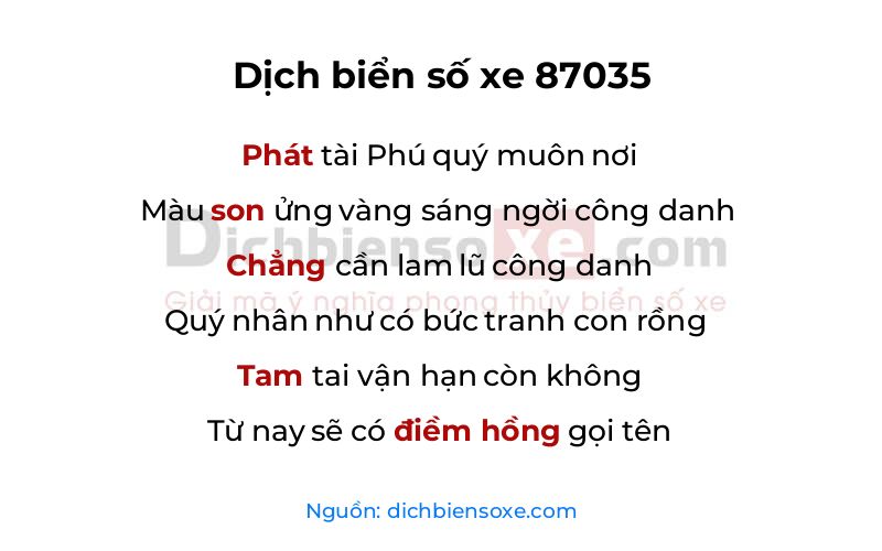 Dịch thơ biển số 87035