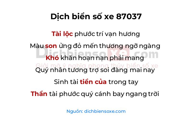 Dịch thơ biển số 87037
