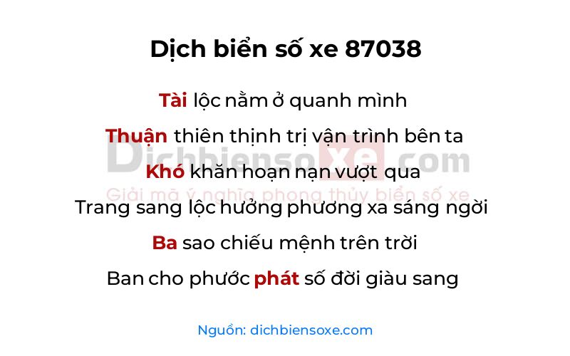 Dịch thơ biển số 87038