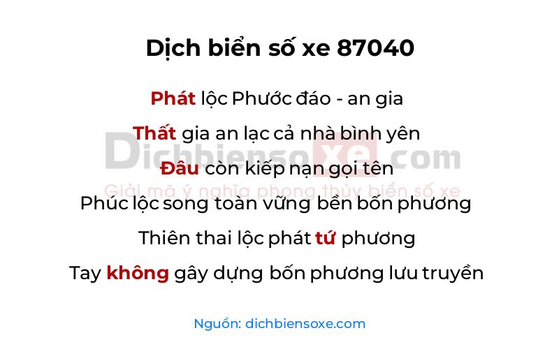 Dịch thơ biển số 87040
