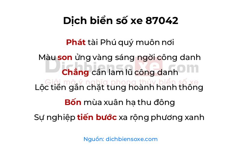 Dịch thơ biển số 87042