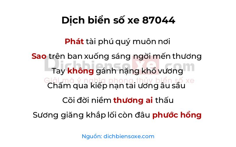 Dịch thơ biển số 87044