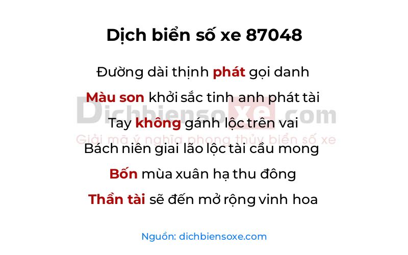 Dịch thơ biển số 87048