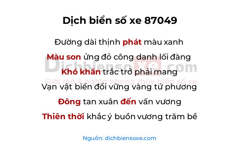 Dịch thơ biển số 87049