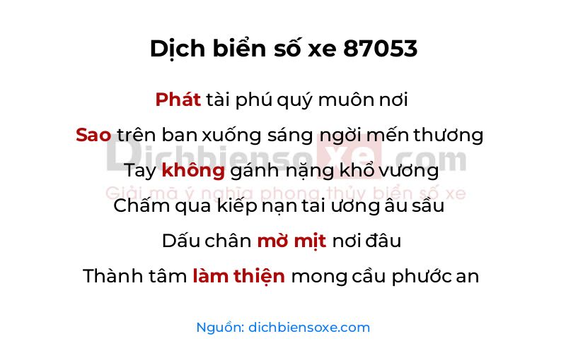 Dịch thơ biển số 87053