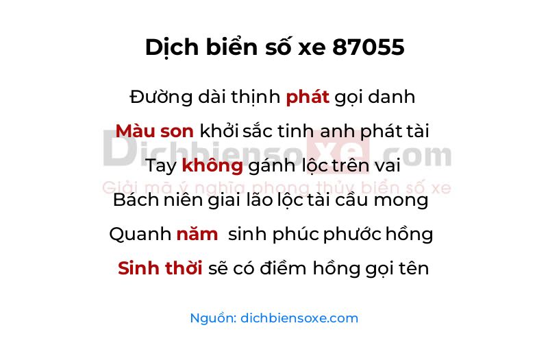 Dịch thơ biển số 87055