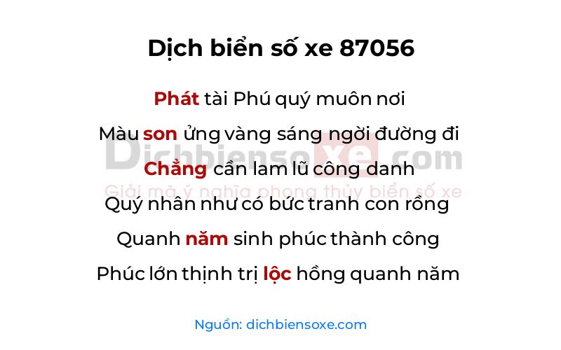 Dịch thơ biển số 87056