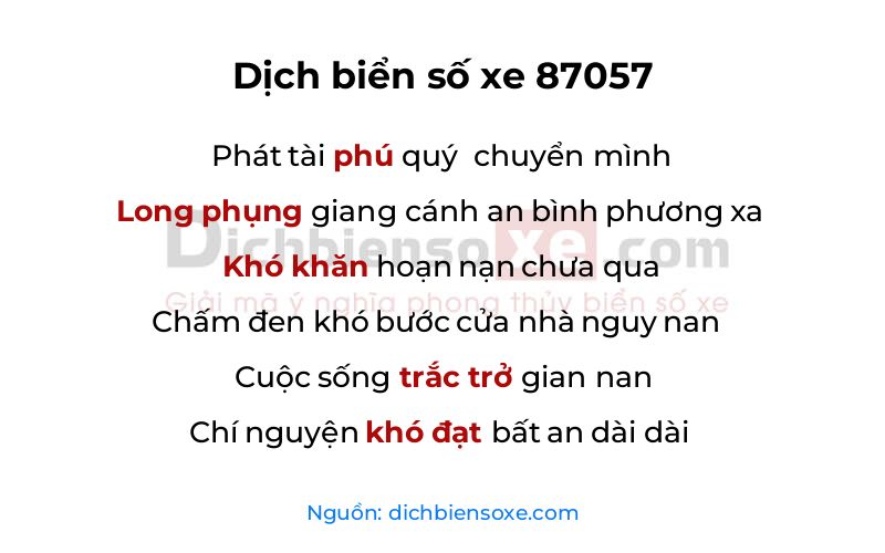 Dịch thơ biển số 87057