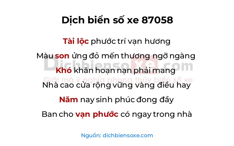 Dịch thơ biển số 87058
