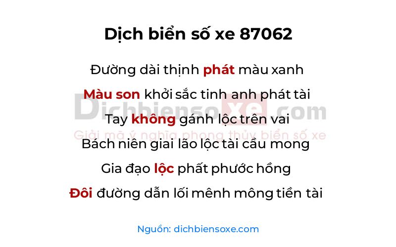 Dịch thơ biển số 87062