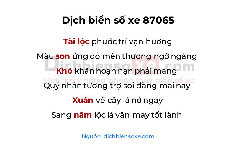 Dịch thơ biển số 87065