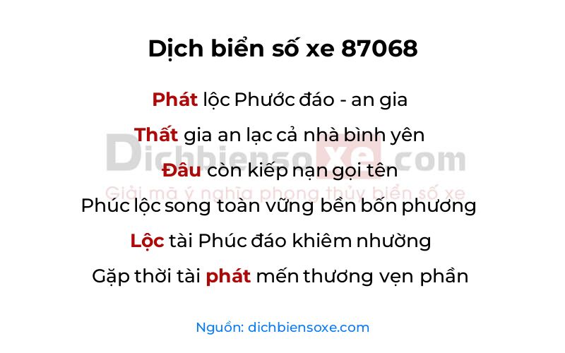 Dịch thơ biển số 87068