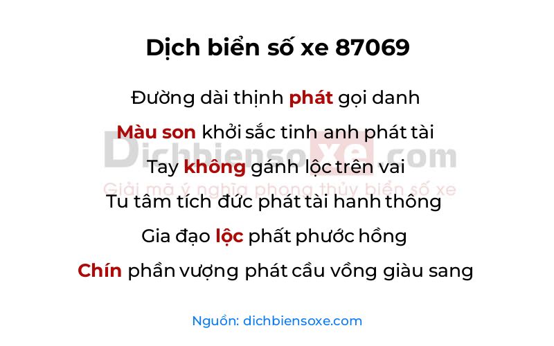 Dịch thơ biển số 87069